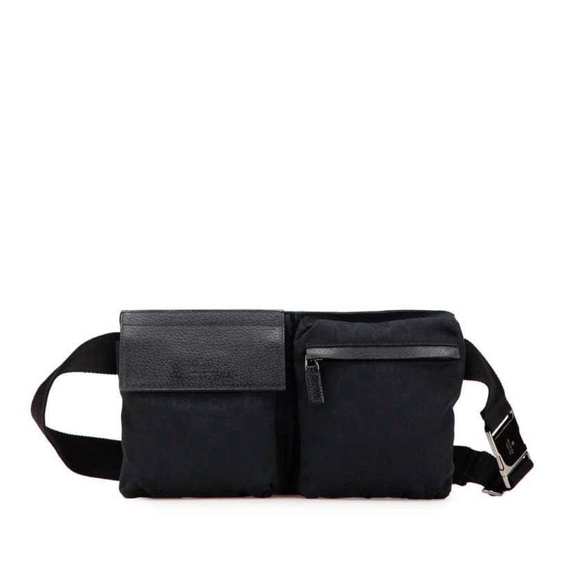 Gucci GG Canvas Double Pocket Belt Bag Black Good condition - Front View