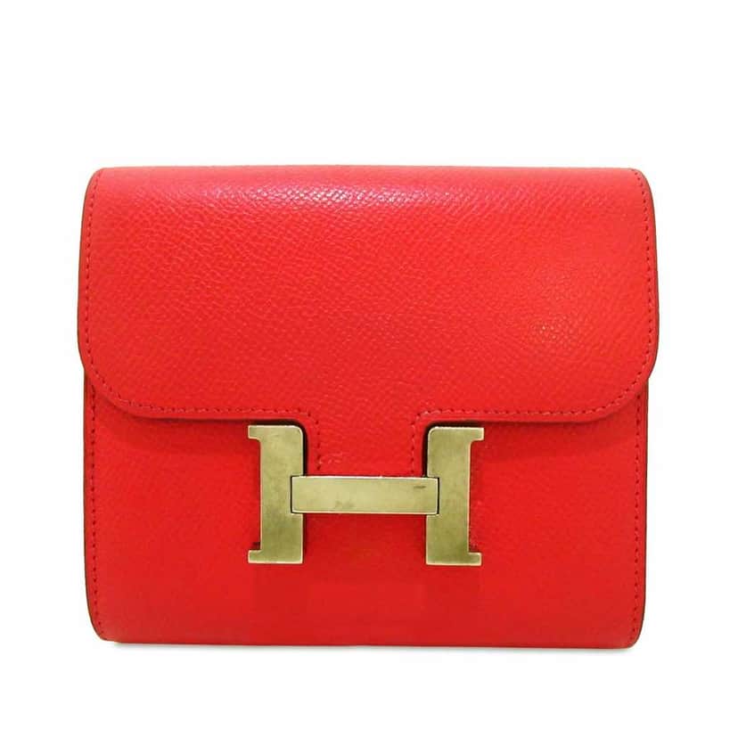 Hermès Epsom Constance Compact Wallet Red Leather Good condition - Front View