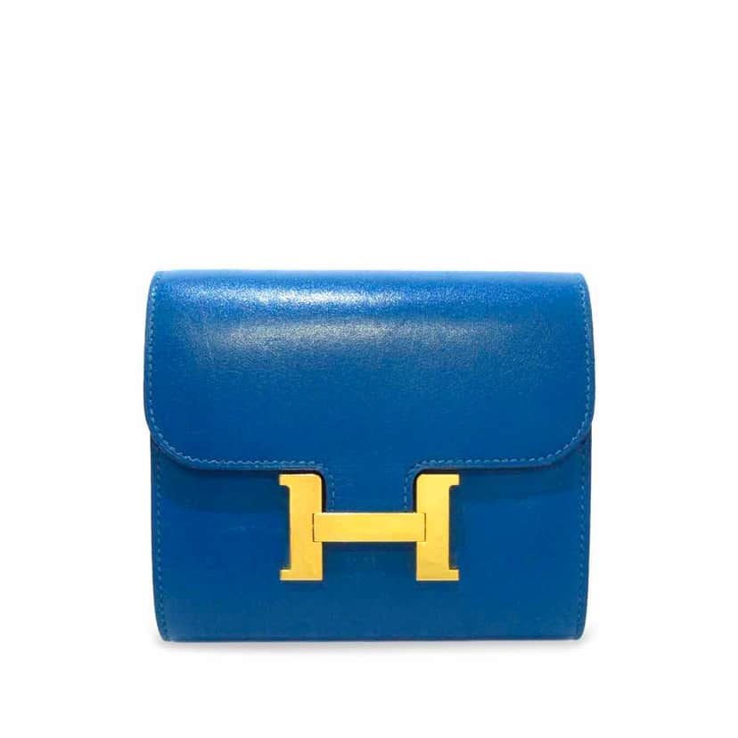 Hermès Constance Compact Wallet Blue Leather Fair condition - Front View
