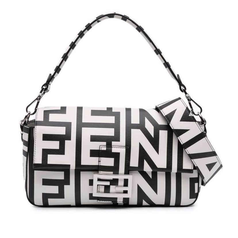 Fendi Marc Jacobs Nappa Vitello King Logo Print Baguette Satchel White Leather Very good condition - Front View