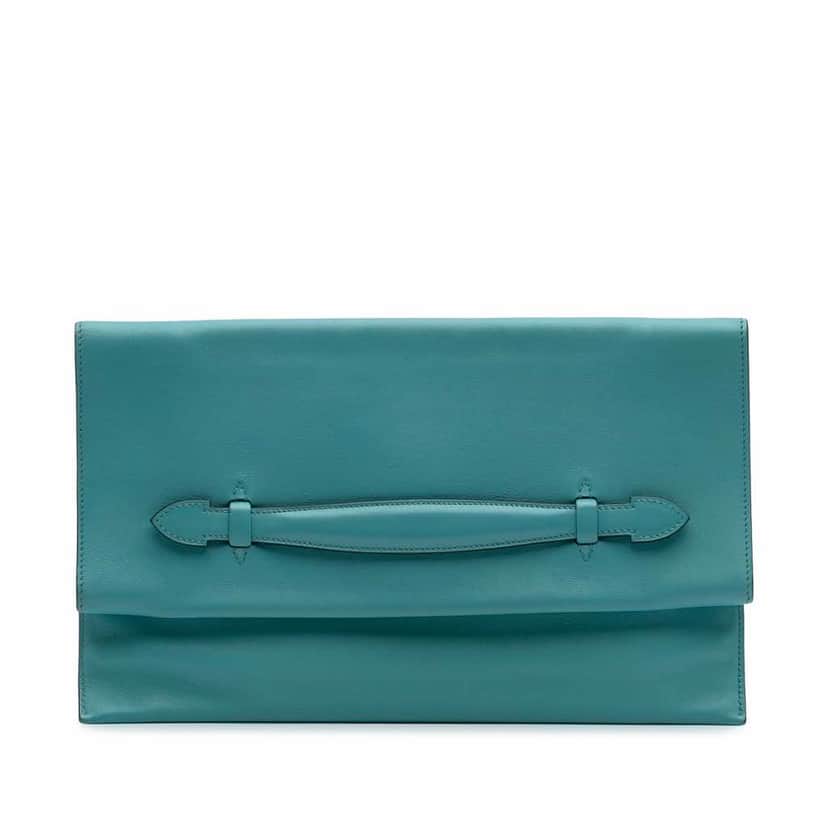 Hermès Evercolor Pliplat Clutch Blue Leather Good condition - Front View