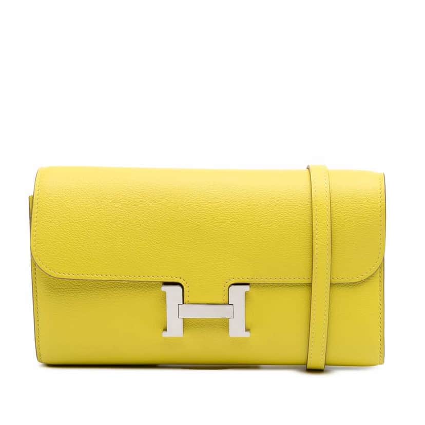 Hermès Evercolor Constance Wallet To Go Yellow Leather Good condition - Front View
