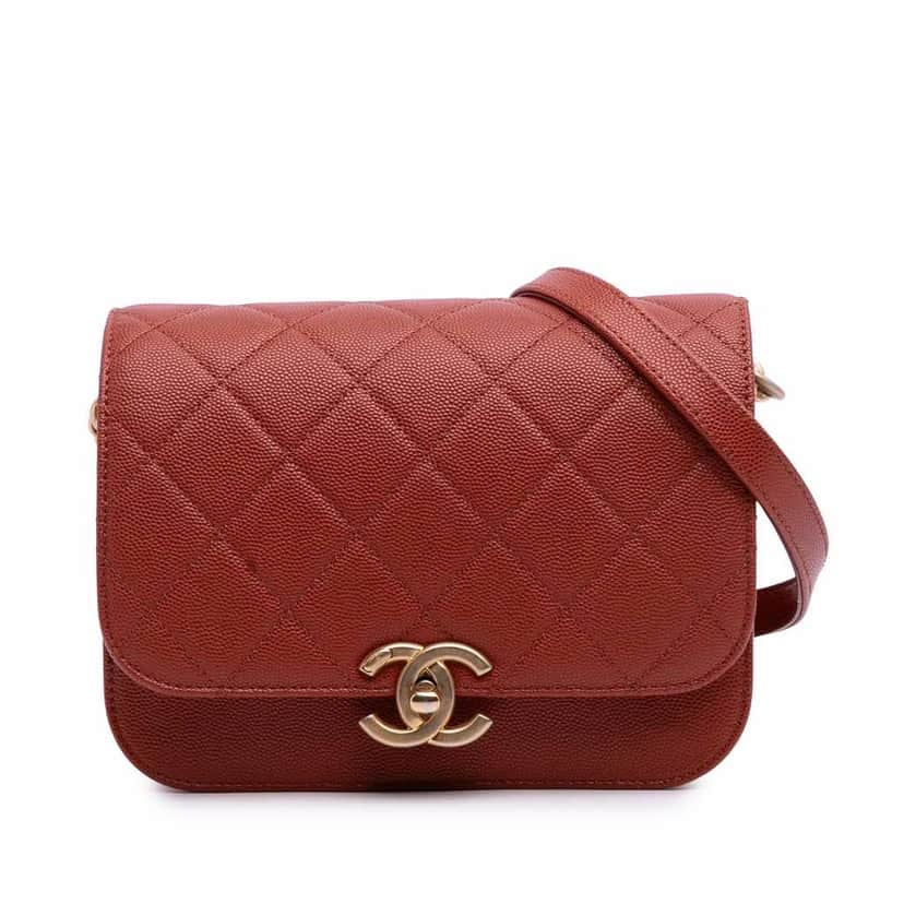 Chanel Mini CC Quilted Caviar Single Flap Messenger Red Leather Good condition - Front View