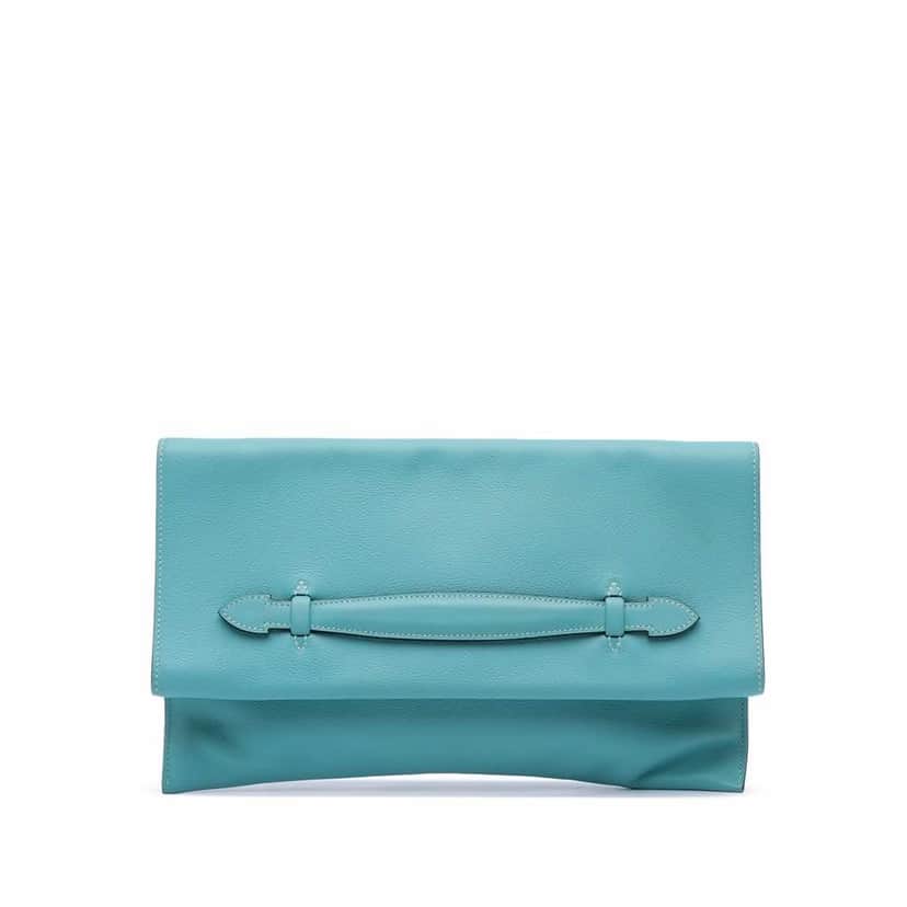 Hermès Evercolor Pliplat Clutch Blue Leather Good condition - Front View