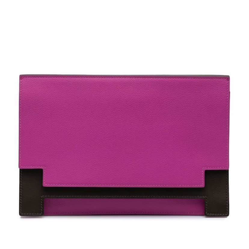 Hermès Evercolor Evergrain Multiplis Clutch Pink Leather Good condition - Front View