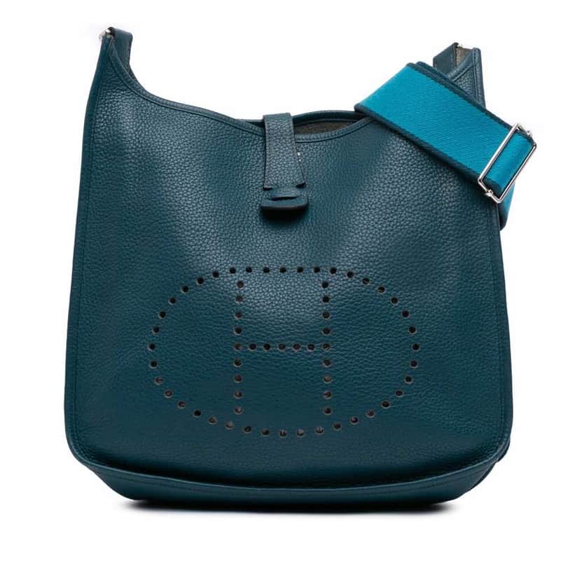 Hermès Clemence Evelyne III 29 Blue Leather Good condition - Front View