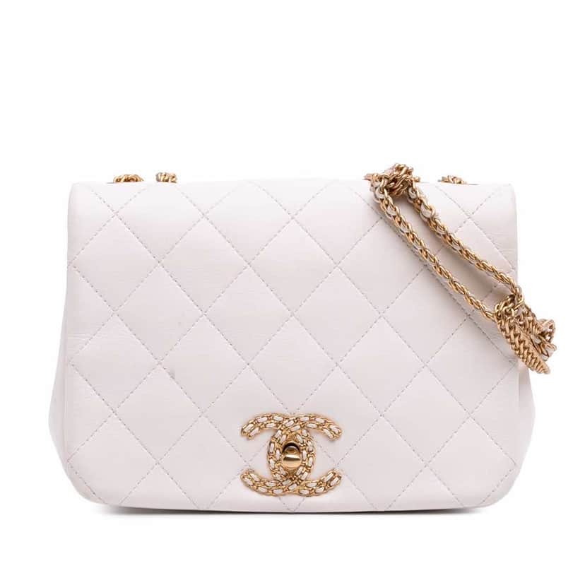 Chanel Small Quilted Lambskin On And On Chain Flap White Leather Good condition - Front View