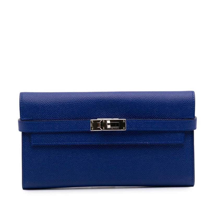 Hermès Epsom Kelly Longue Wallet Blue Leather Fair condition - Front View