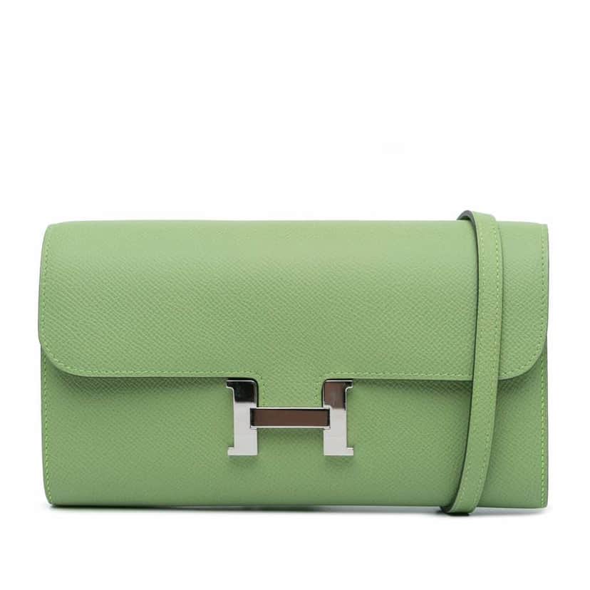 Hermès Epsom Constance Long To Go Wallet Green Leather Good condition - Front View