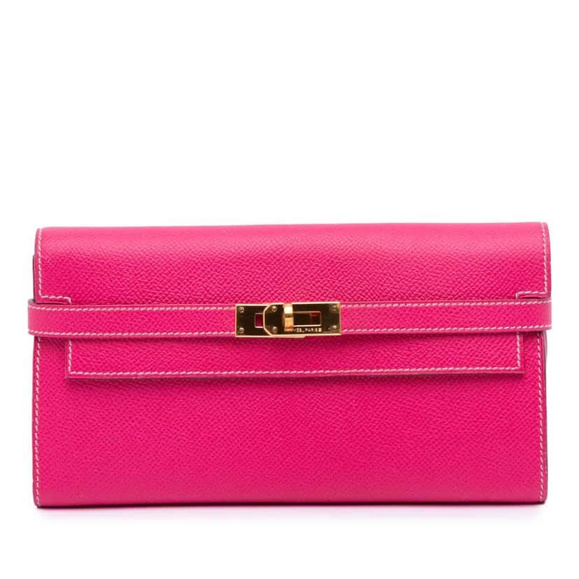 Hermès Epsom Kelly Longue Wallet Pink Leather Good condition - Front View