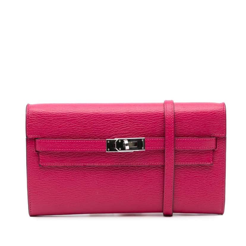 Hermès Chevre Mysore Kelly To Go Wallet Pink Leather Good condition - Front View