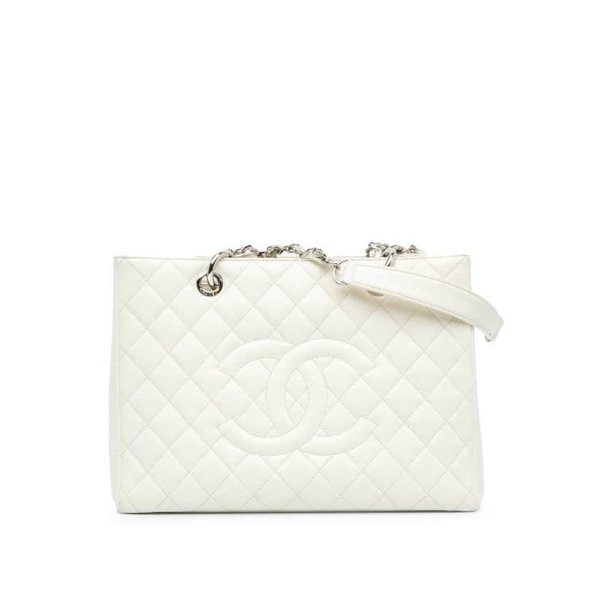 Chanel Caviar Grand Shopping Tote White Leather Good condition - Front View