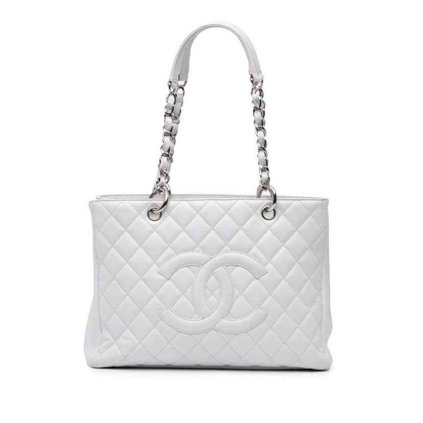 Chanel Caviar Grand Shopping Tote White Leather Good condition - Front View