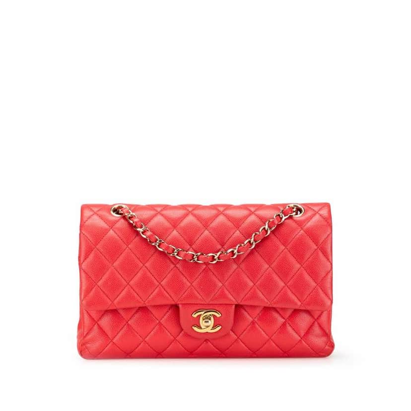 Chanel Medium Classic Caviar Double Flap Red Leather Good condition - Front View