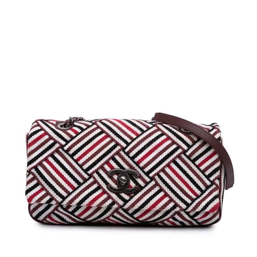Chanel CC Canvas Stripe Flap White Fair condition - Front View