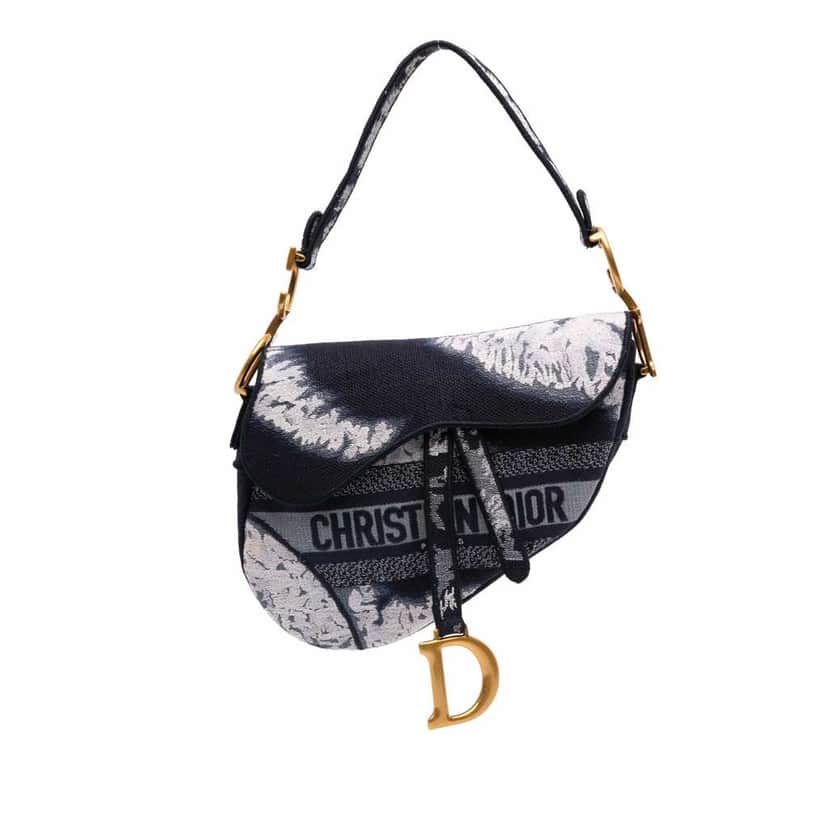 Dior Canvas Embroidered Tie Dye Saddle Bag Black Good condition - Front View