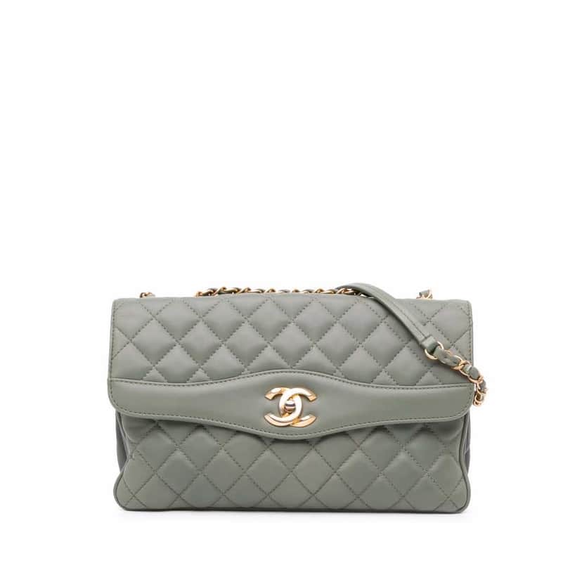 Chanel Large Quilted Lambskin Daily Companion Flap Green Leather Fair condition - Front View