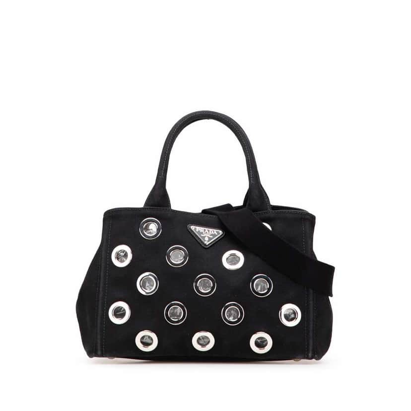 Prada Small Canvas Canapa Grommet Satchel Black Good condition - Front View