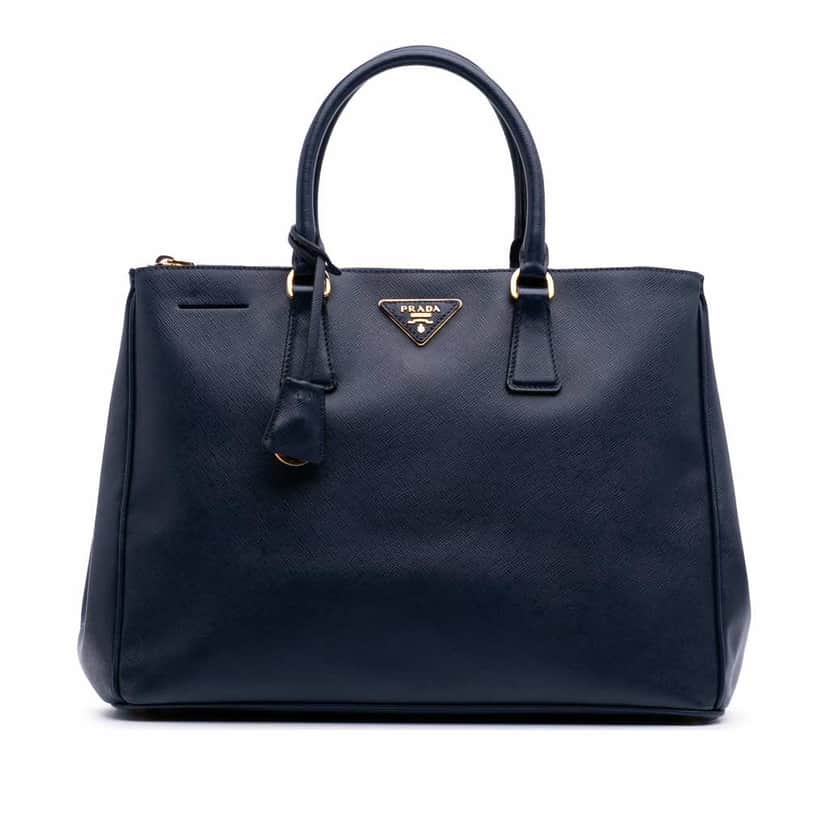 Prada Large Saffiano Lux Galleria Double Zip Tote Blue Leather Good condition - Front View