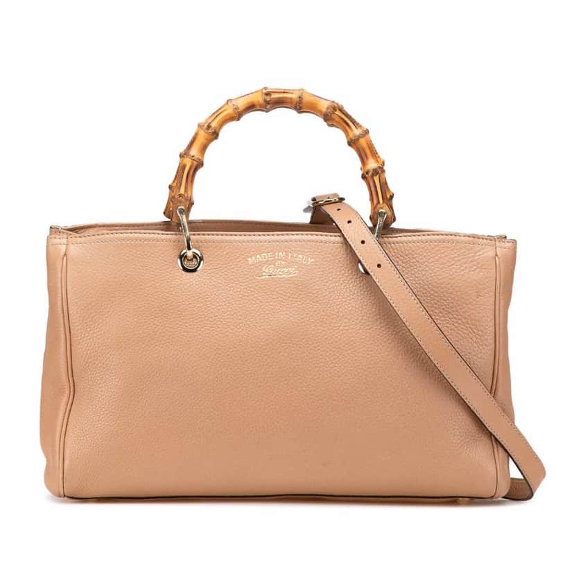 Gucci Medium Calfskin Bamboo Shopper Satchel Brown Leather Very good condition - Front View