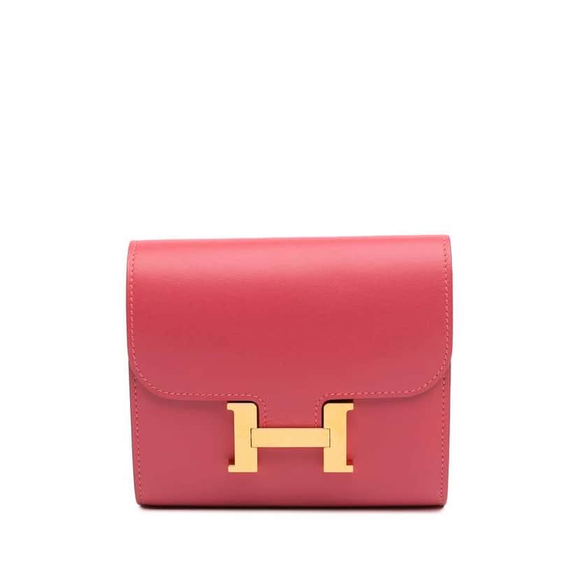 Hermès Tadelakt Constance Compact Wallet Pink Leather Good condition - Front View