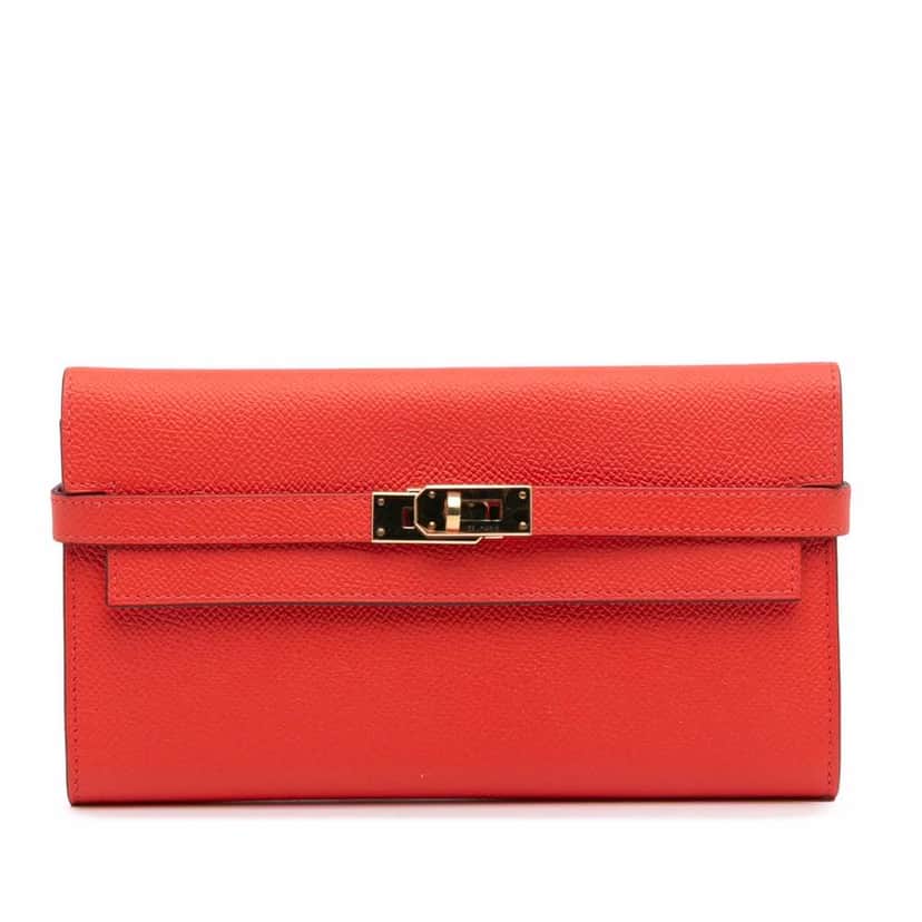 Hermès Epsom Kelly Longue Wallet Red Leather Good condition - Front View