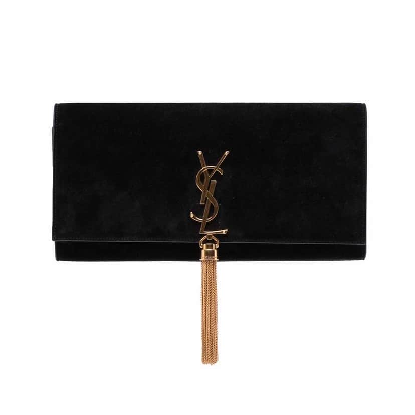 Saint Laurent Suede Classic Monogram Cassandre Tassel Clutch Black Leather Good condition - Front View
