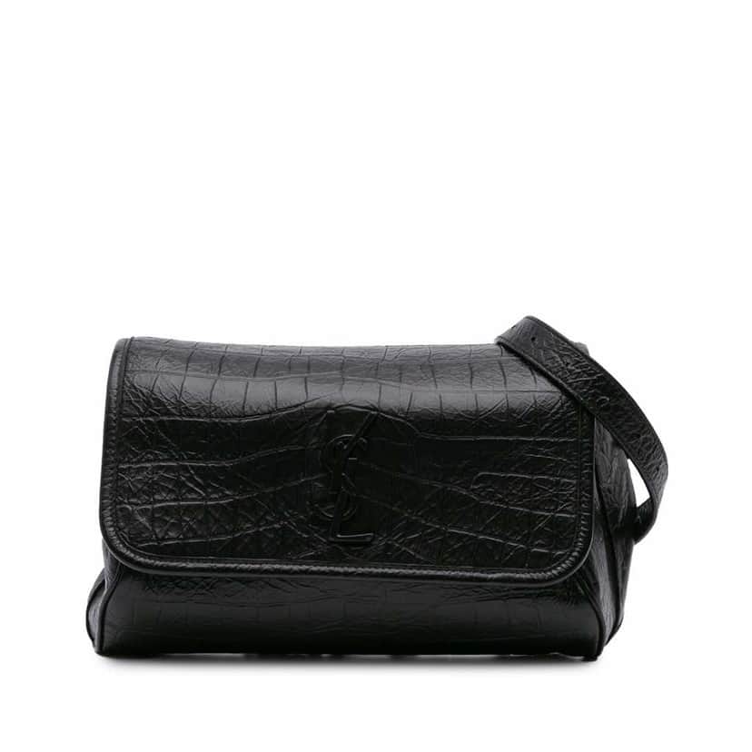 Saint Laurent Baby Crocodile Embossed Leather Monogram Niki Shoulder Bag Black Leather Good condition - Front View