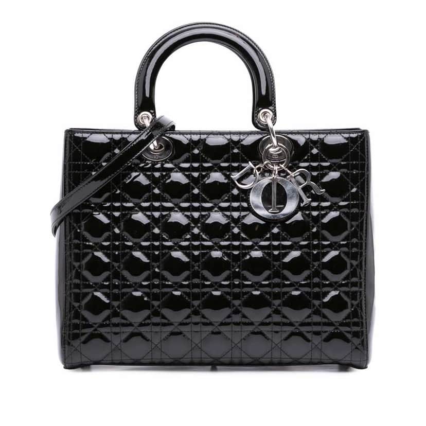 Dior Large Patent Cannage Lady Dior Black Leather Good condition - Front View