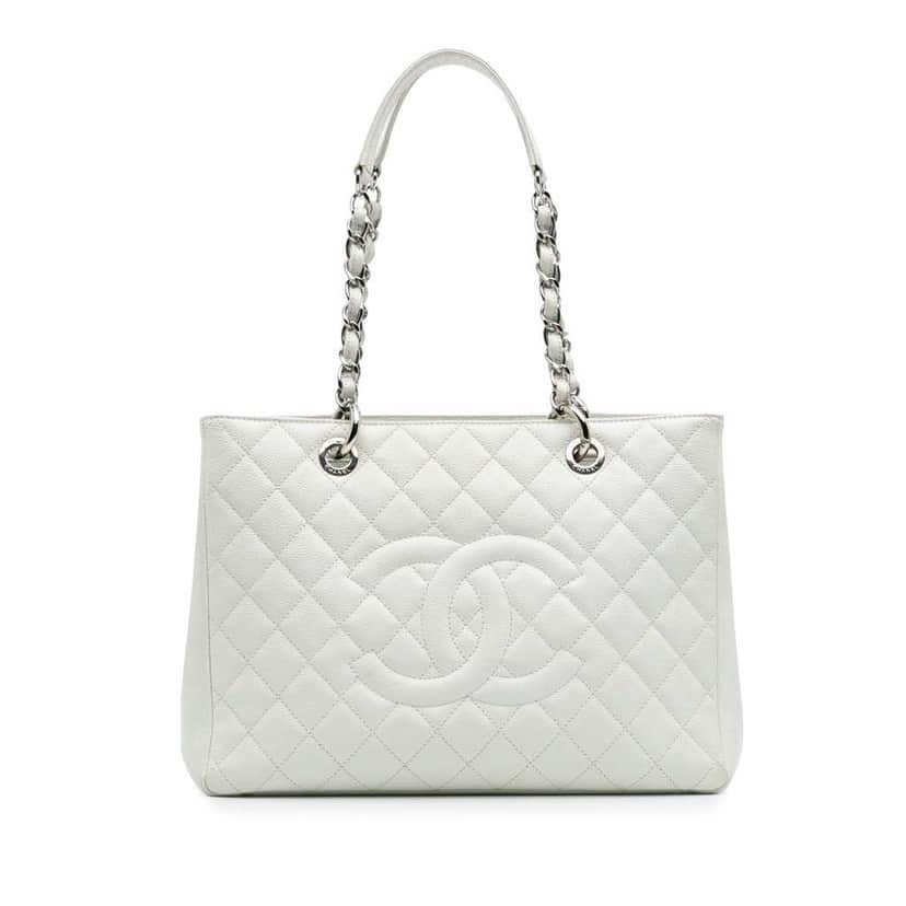 Chanel Caviar Grand Shopping Tote White Leather Good condition - Front View