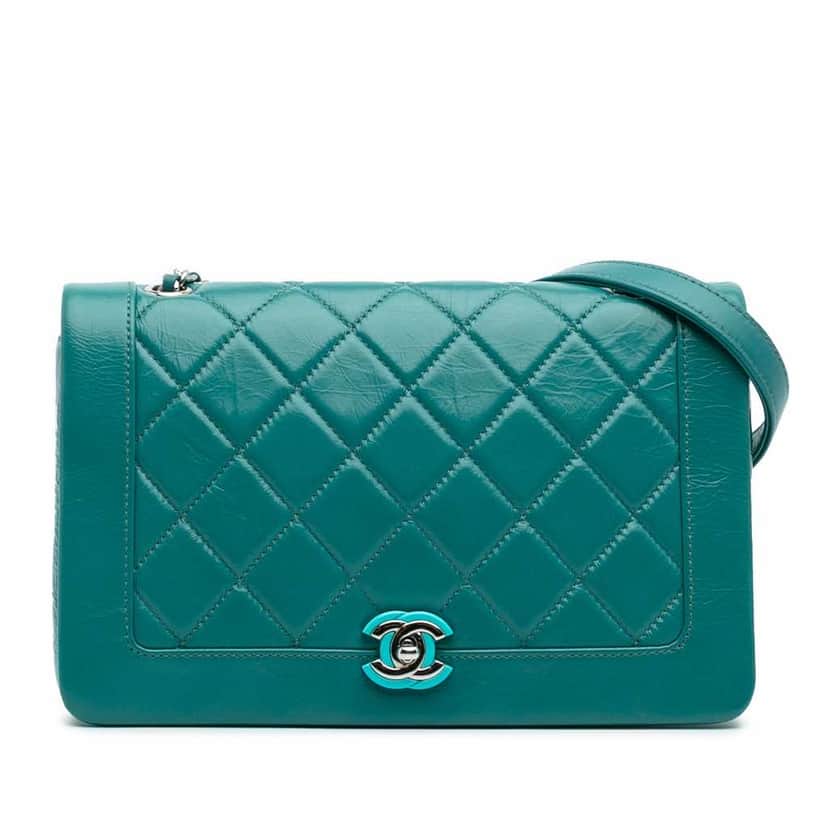 Chanel Crumpled Calfskin Bi Quilted Vintage Full Flap Blue Leather Good condition - Front View