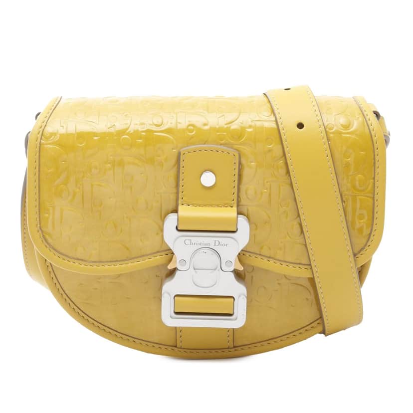Dior Mini Oblique Patent Gallop Crossbody Yellow Leather Good condition - Front View