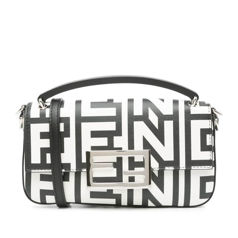 Fendi Marc Jacobs Nappa Vitello King Logo Print Phone Baguette Satchel White Leather Good condition - Front View