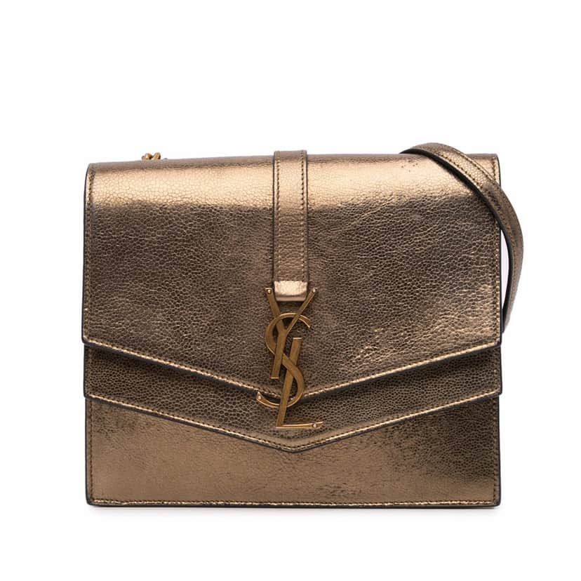 Saint Laurent Medium Metallic Leather Monogram Sulpice Crossbody Brown Leather Good condition - Front View