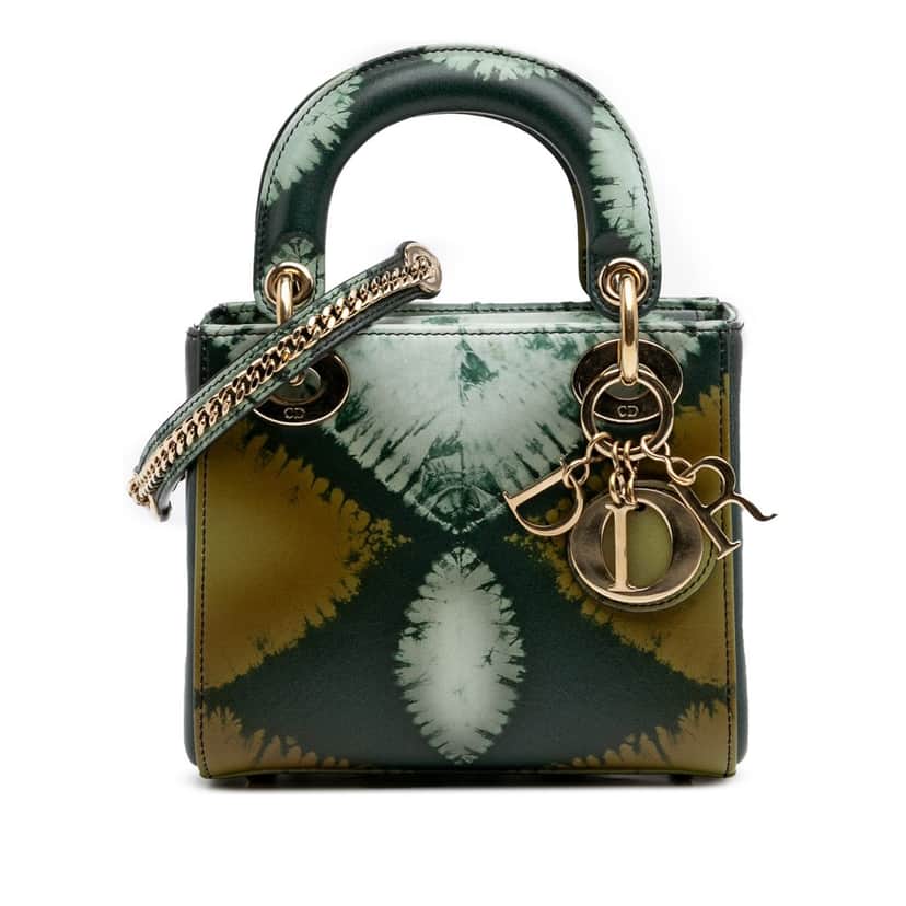 Dior Mini Calfskin Tie-Dye Lady Dior Green Leather Good condition - Front View