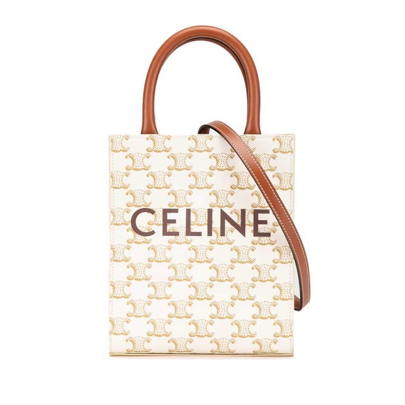 Celine Mini Triomphe Coated Canvas Vertical Cabas Satchel White Canvas Good condition - Front View