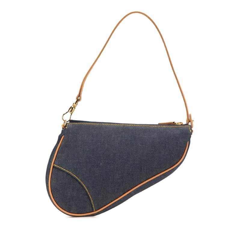 Dior Mini Denim Saddle Pochette Blue Denim Very good condition - Front View