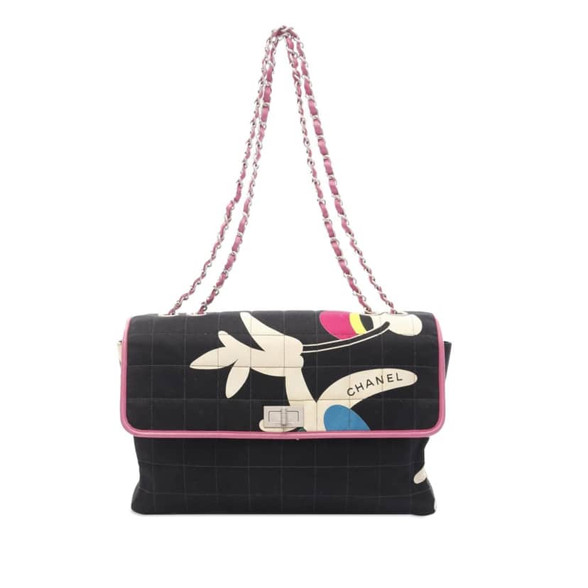 Chanel Chocolate Bar Reissue Canvas Printed Multipocket Flap Black Canvas Good condition - Front View