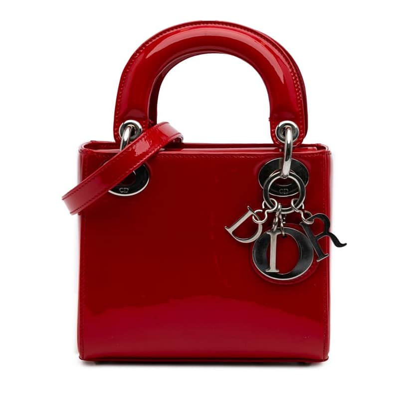 Dior Mini Patent Lady Dior Red Leather Fair condition - Front View