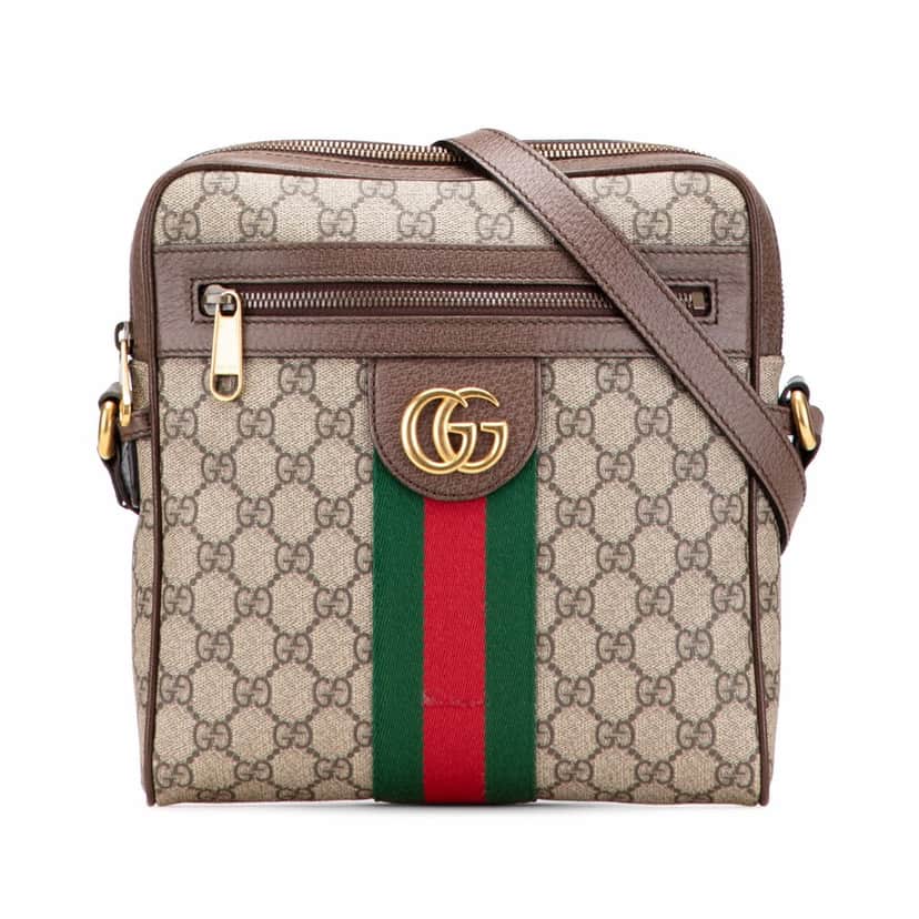Gucci Small GG Supreme Web Ophidia Messenger Bag Brown Canvas Good condition - Front View