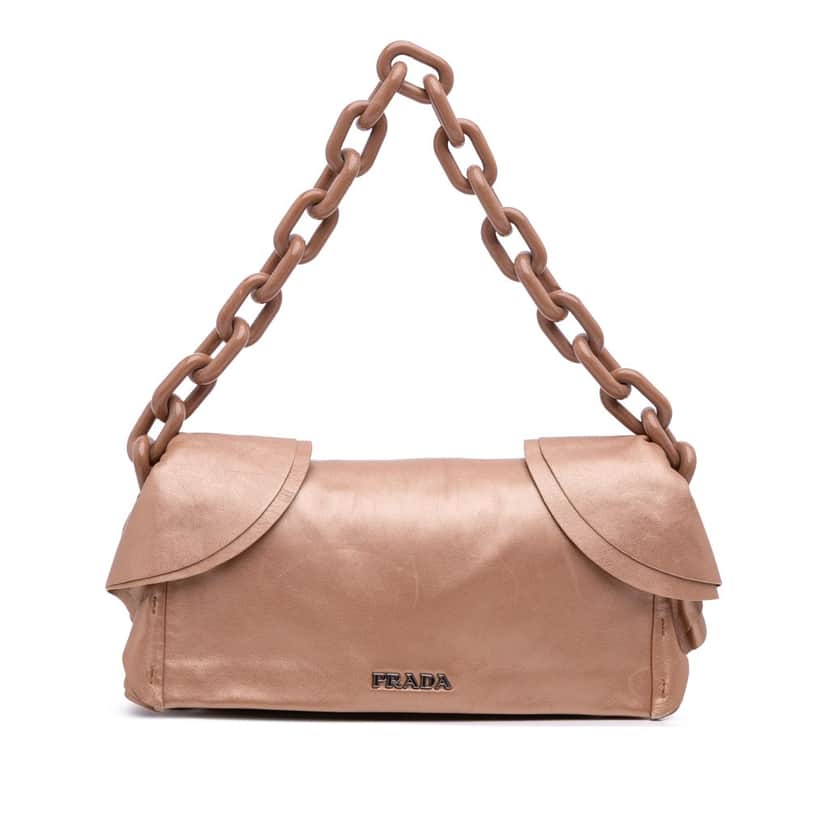 Prada Nappa Ruffle Resin Chain Shoulder Bag Brown Leather Good condition - Front View
