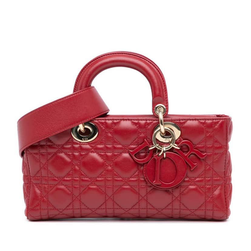 Dior Medium Lambskin Cannage Lady D Joy Red Leather Good condition - Front View