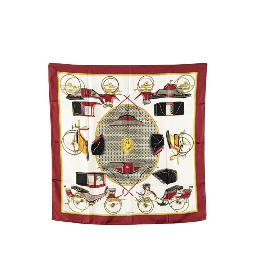 Hermès Les Voitures a Transformation Silk Scarf White Silk Good condition - Front View