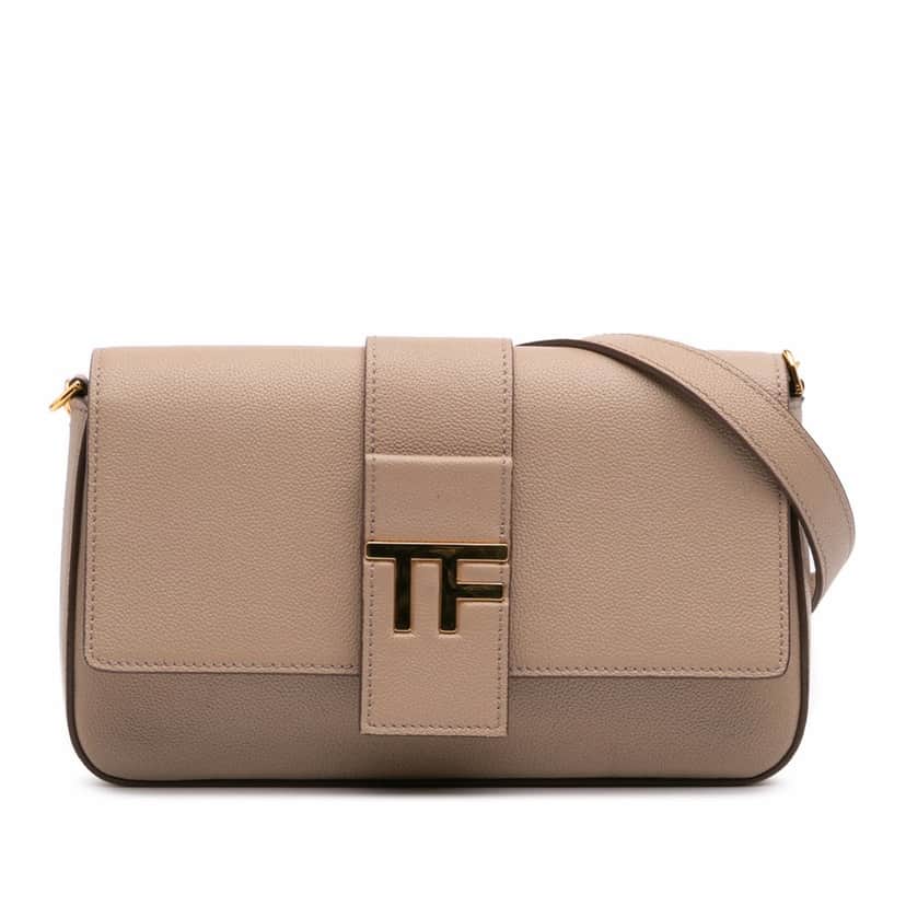 Tom Ford Grained Calfskin TF Flap Crossbody Brown Leather Good condition - Front View