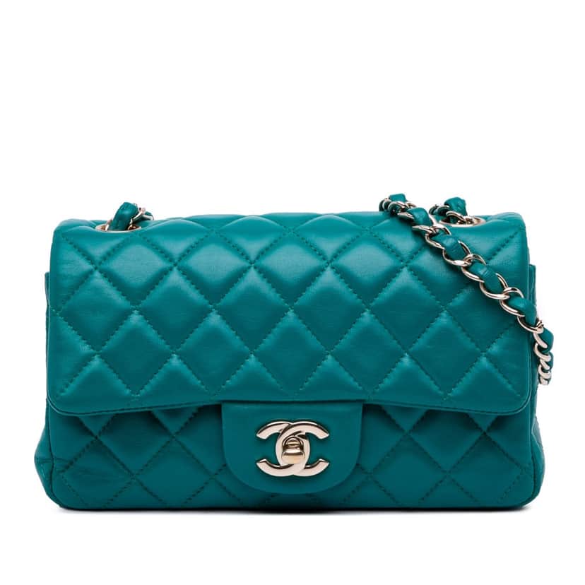 Chanel Mini Rectangular Classic Lambskin Single Flap Blue Leather Good condition - Front View