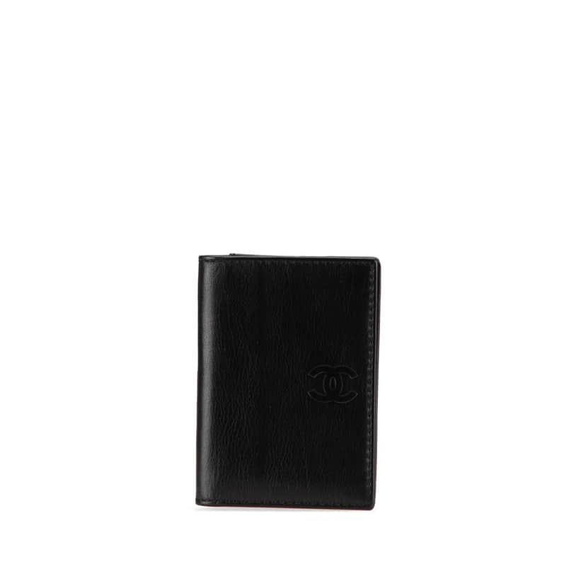 Chanel CC Calfskin Bifold Card Holder Black Leather Good condition - Front View