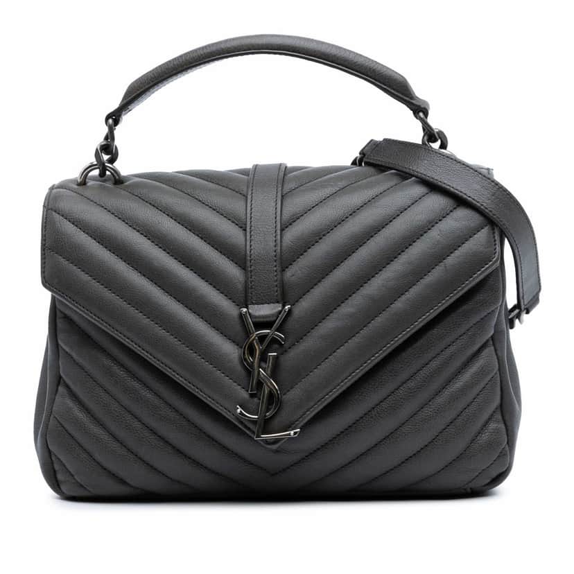 Saint Laurent Medium Quilted Chevron Sheepskin College Satchel Grey Leather Good condition - Front View