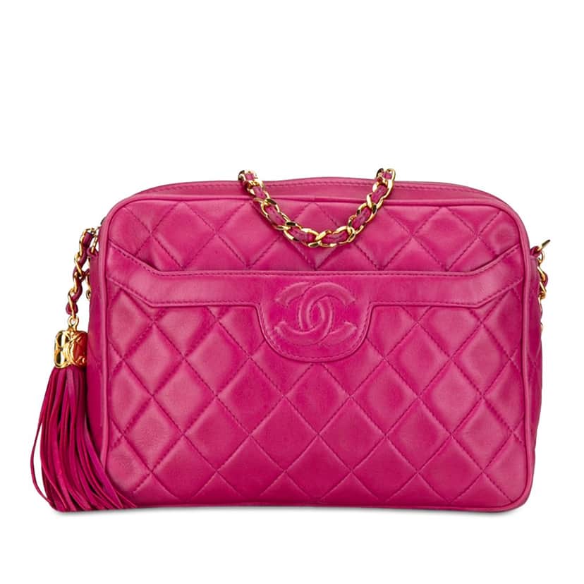 Chanel CC Quilted Lambskin Tassel Crossbody Pink Leather Fair condition - Front View