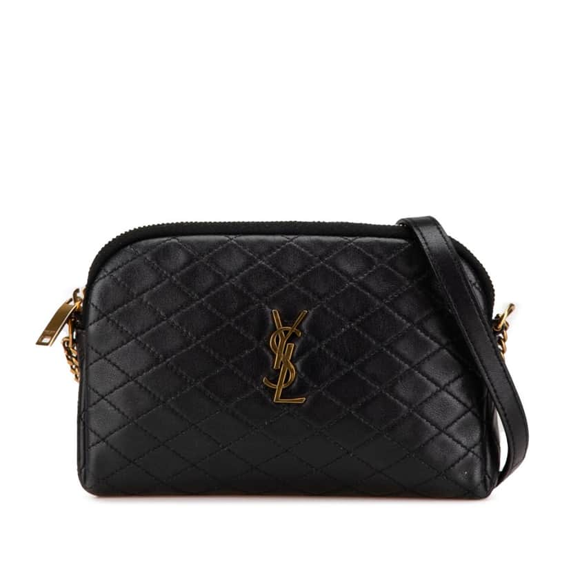 Saint Laurent Mini Quilted Lambskin Gaby Zippered Pouch Black Leather Good condition - Front View