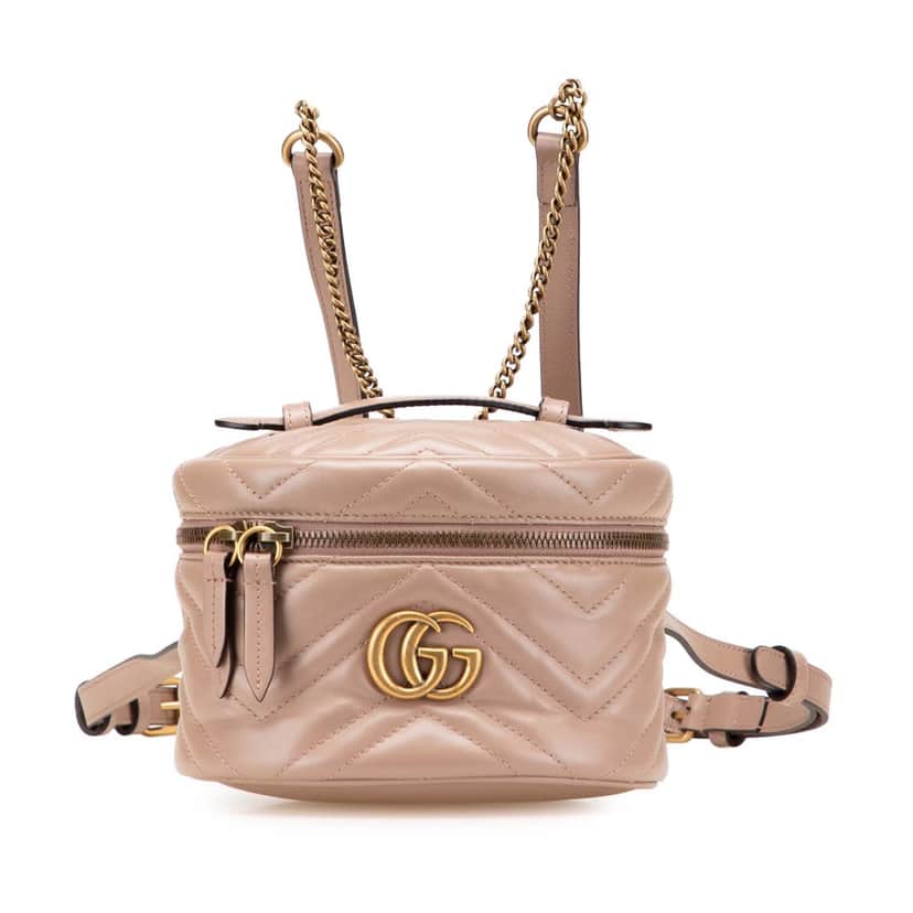 Gucci GG Marmont Round Matelasse Leather Backpack Pink Leather Good condition - Front View